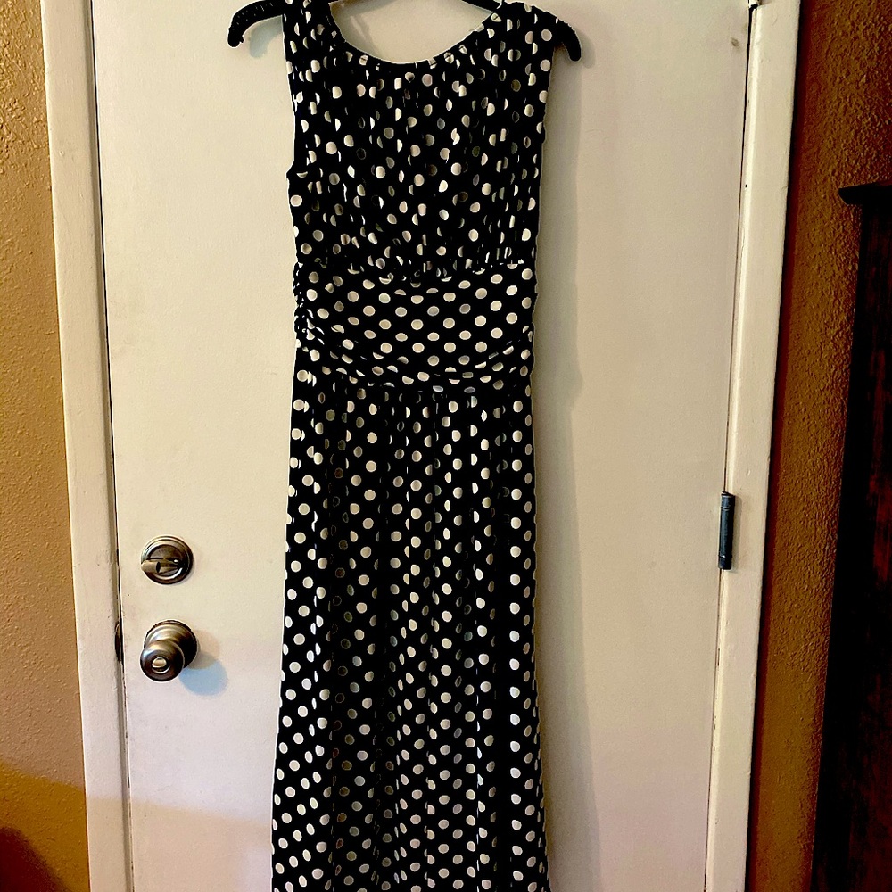 Dark blue and white polka dot dress